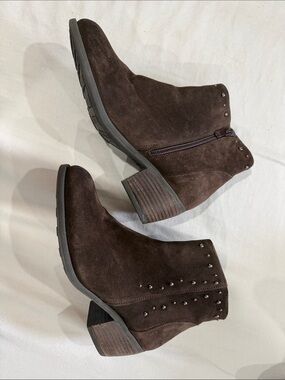 Dorking Chocolate Brown Suede Studded Ankle Booties